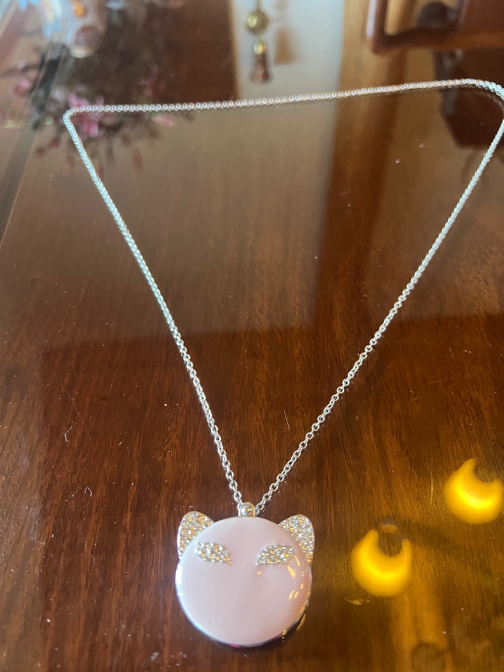 Katy Perry’s meow perfume Pink Cat Pendant Necklace with Crystal Accents